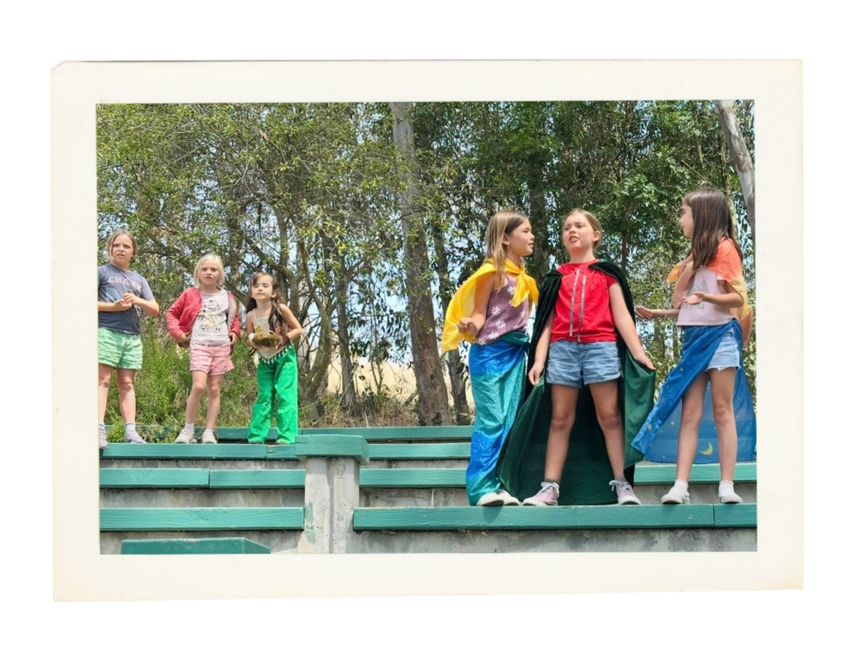 Children on an outdoor stage